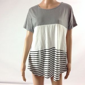 New Chvity Women's Striped Tee Gray/White Size XL